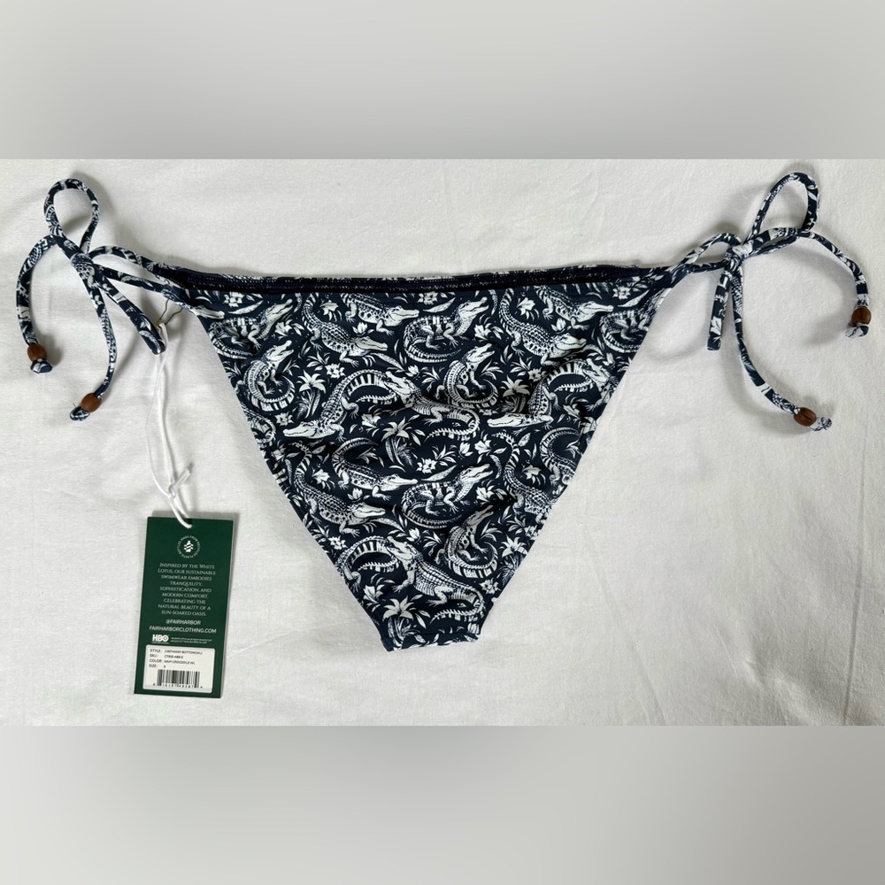Fair Harbor Navy White Crocodile Side Tie Bikini Bottoms Size Small NWT - Picture 6 of 8